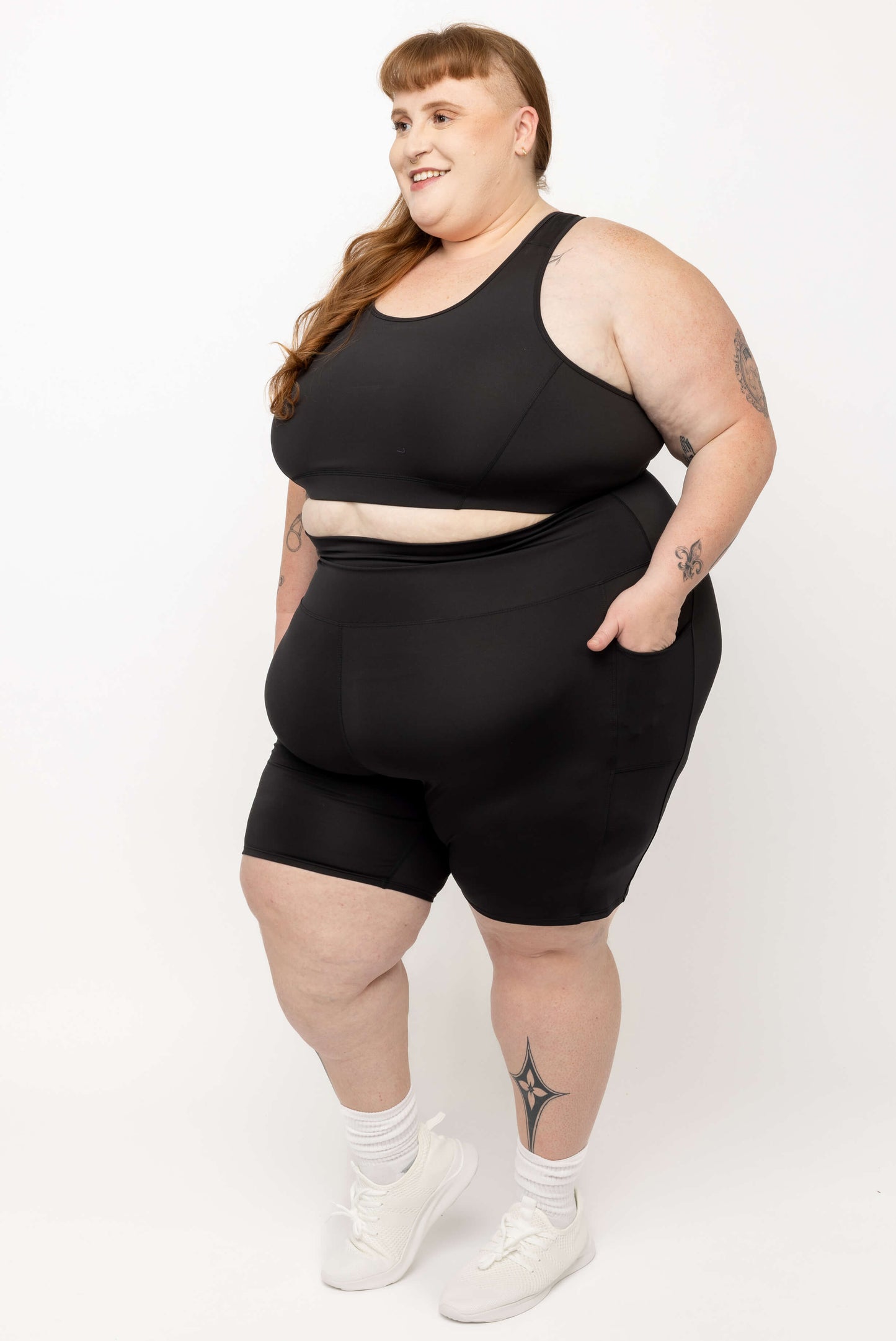 Profile view of Black SuperCool 9 inch shorts size 5X