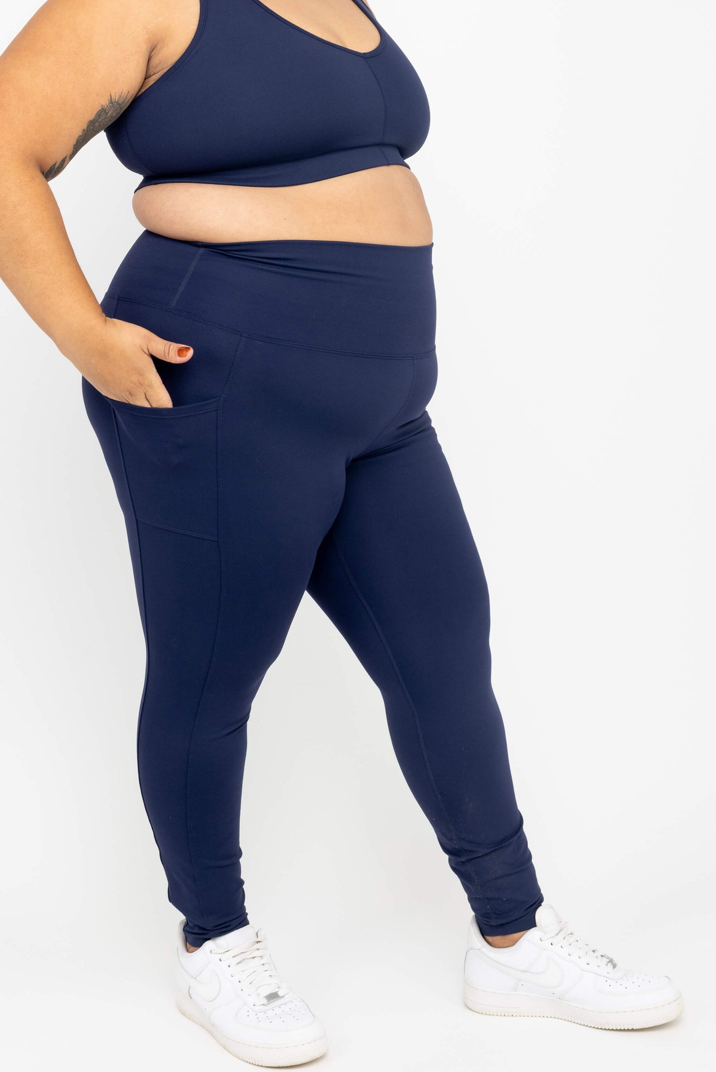 Profile view of Superfit Hero SuperHold™ 7/8 Leggings, color Navy, Size 2X