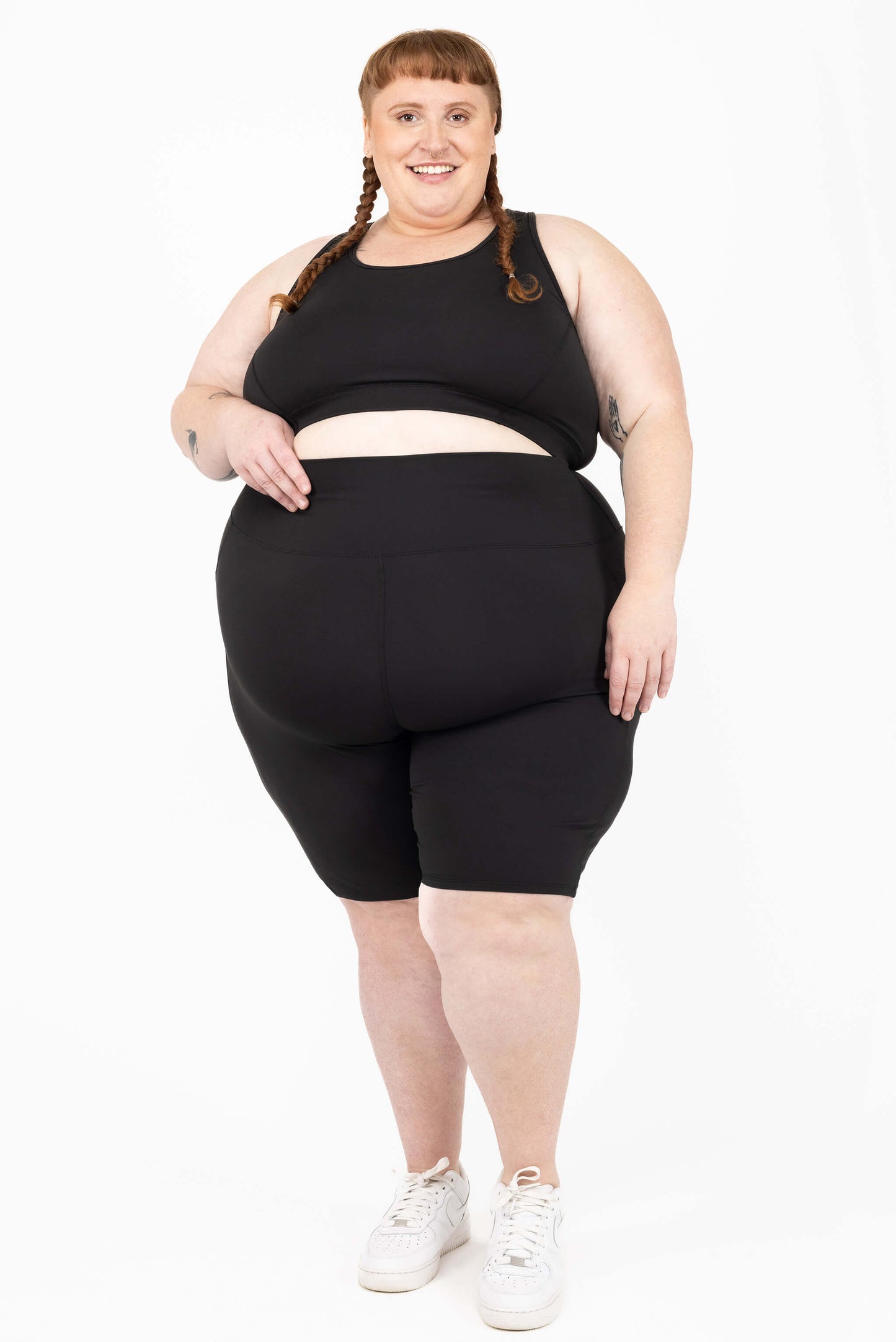 Plus size 11 inch biker shorts with pockets black model size 5X