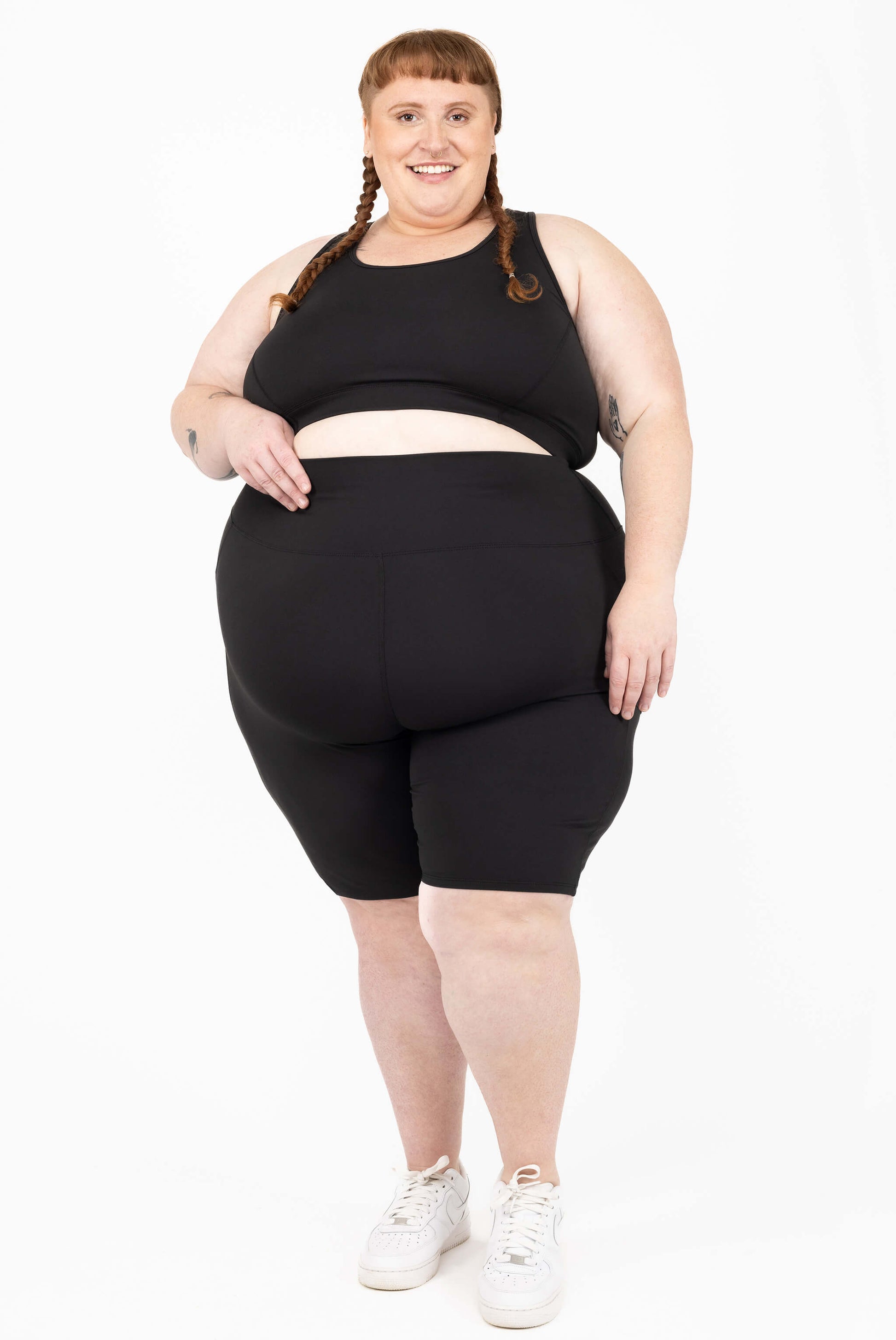 Plus size 11 inch biker shorts with pockets black model size 5X