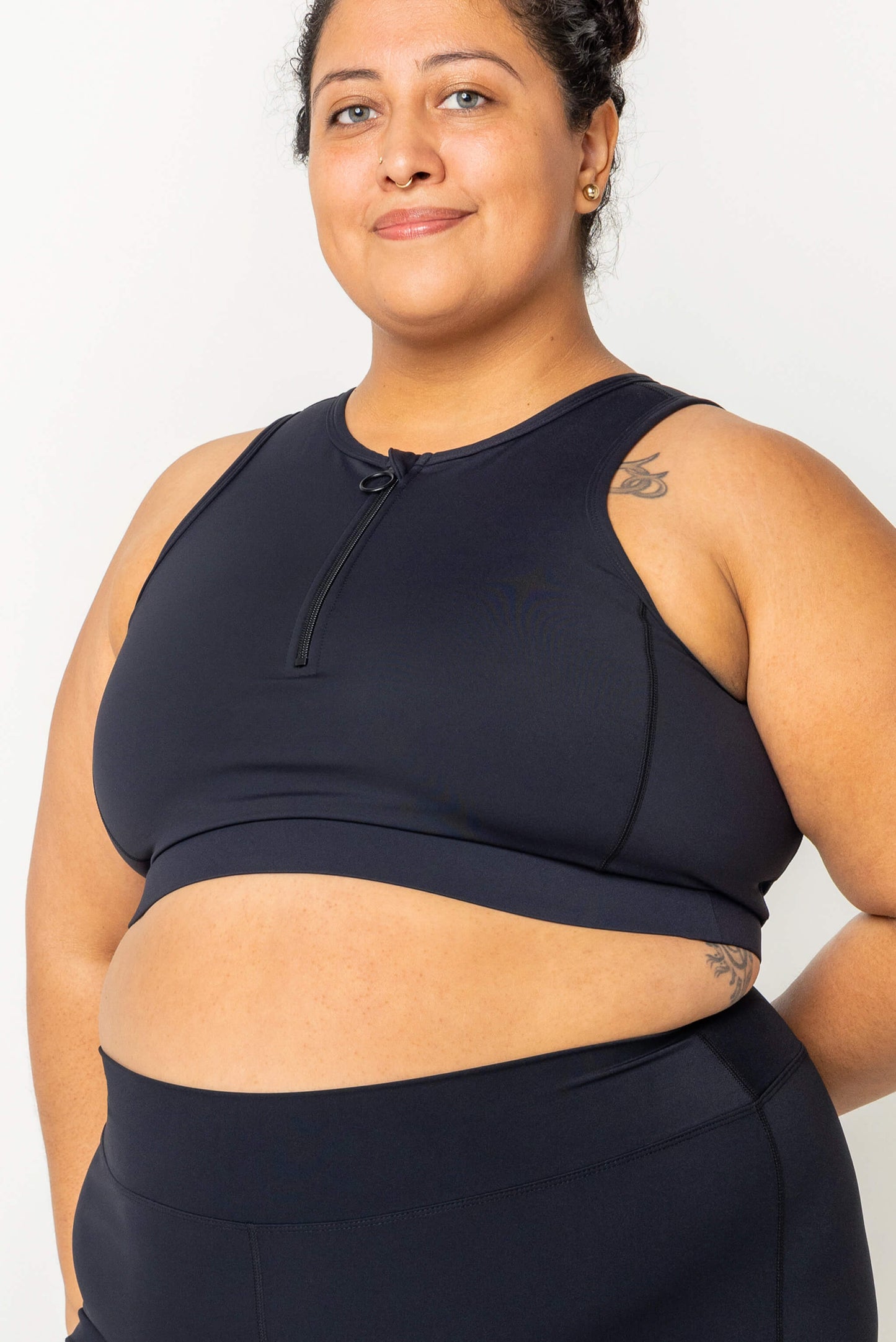 Plus size half zip crop bikini black