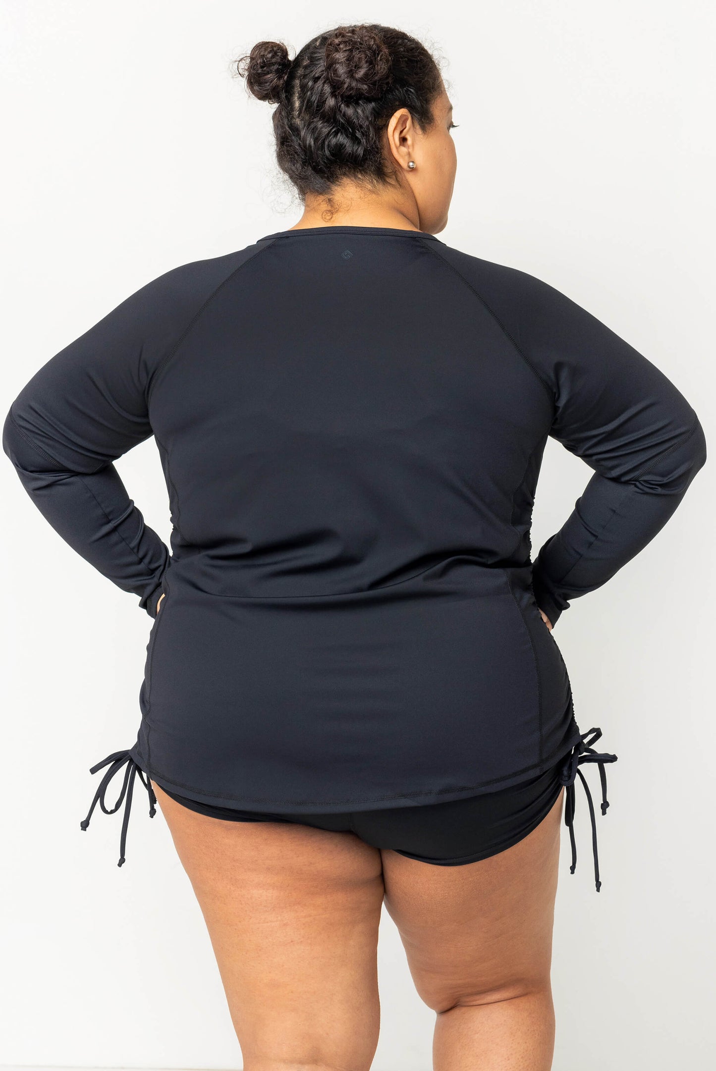 Back view of plus size swim rash guard black size 2X