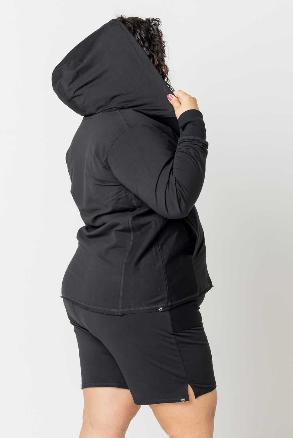 Profile view of Superfit Hero plus size hoodie