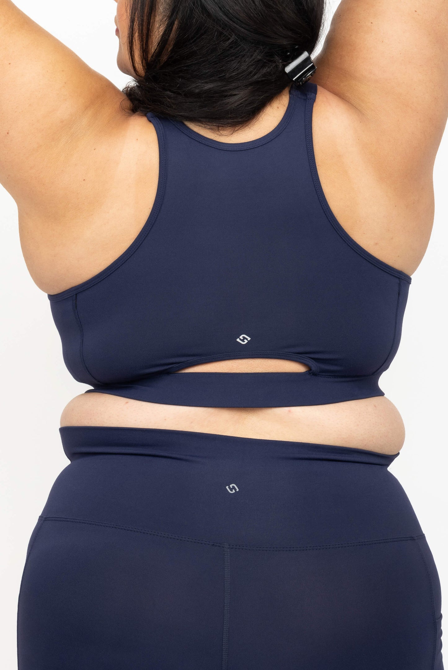 Back view of Superfit Hero plus size zip front sports bra, navy, size 2X