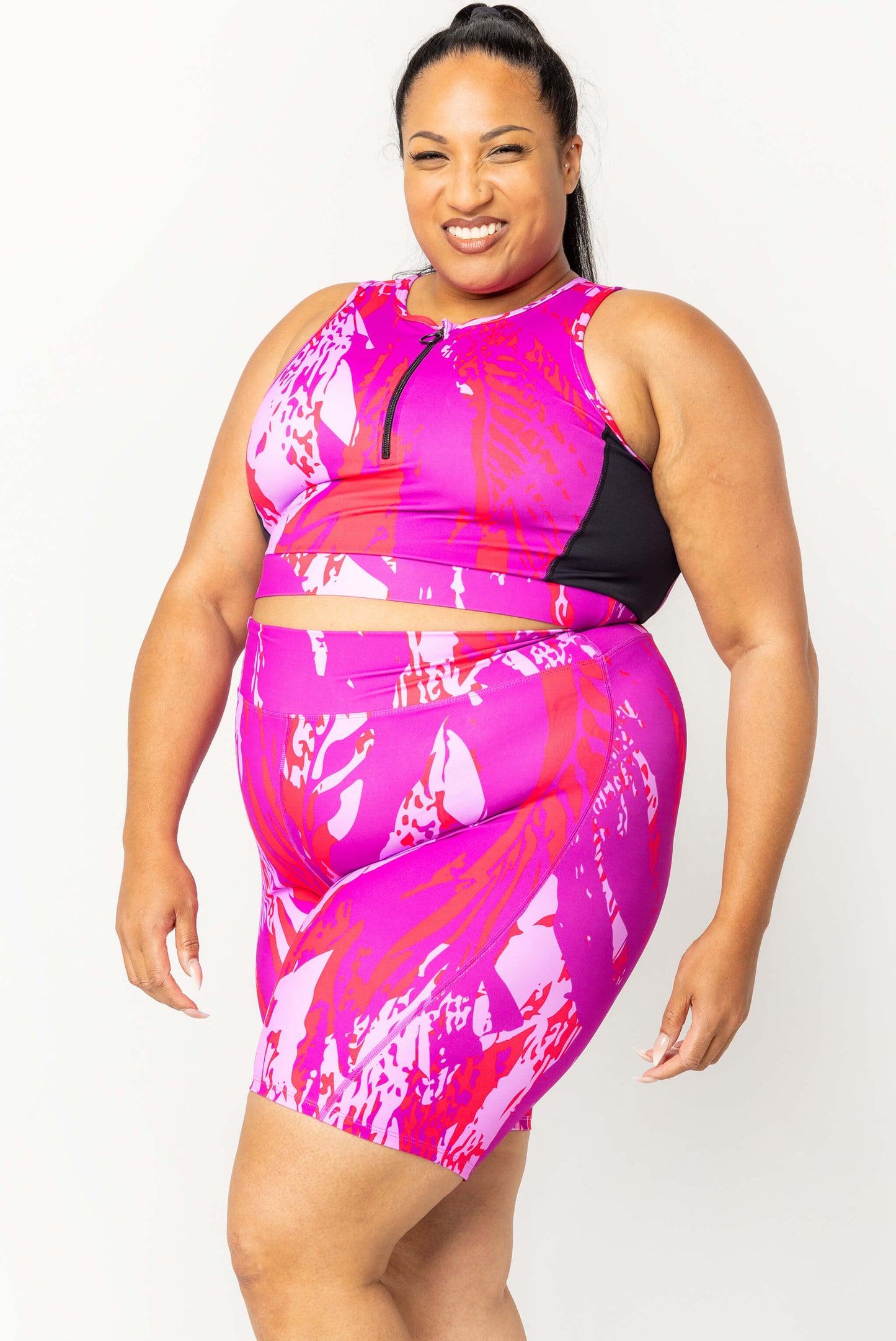 Profile view of Size 2X 9 Inch Swim Shorts - Fuchsia Sunset