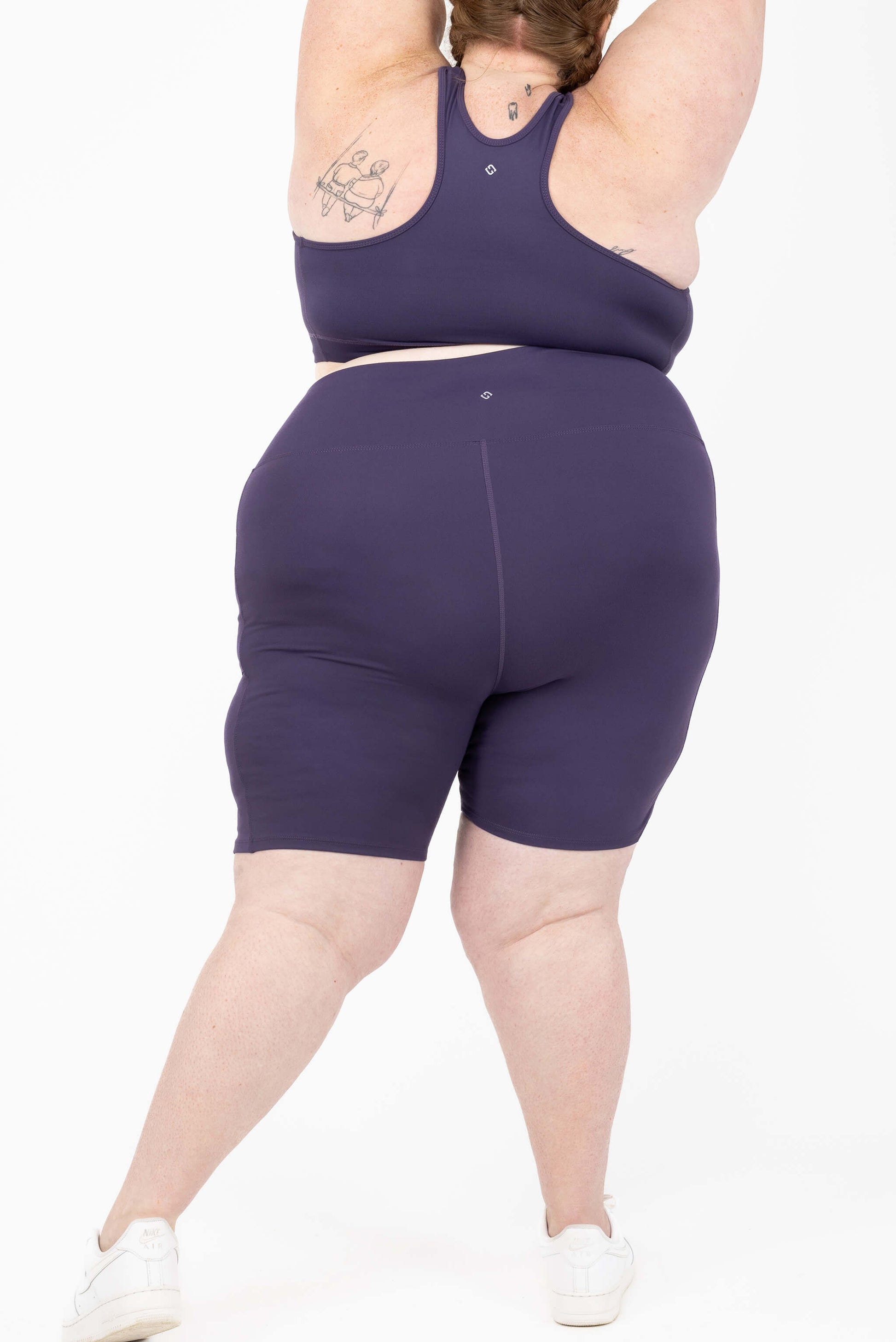 Back view Plus size 9 inch compression biker shorts size 5X purple