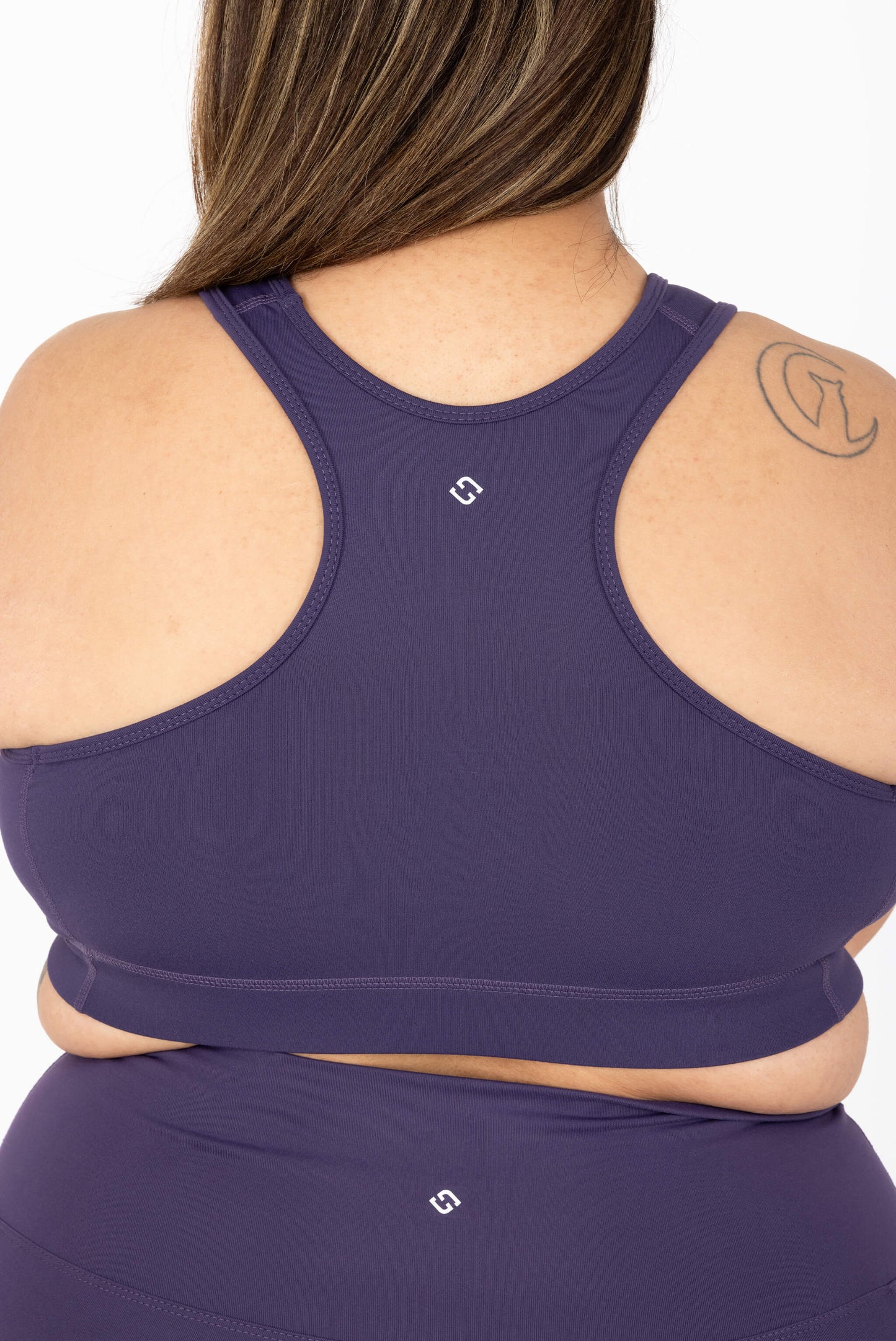 back view of size 2x racerback sports bra purple
