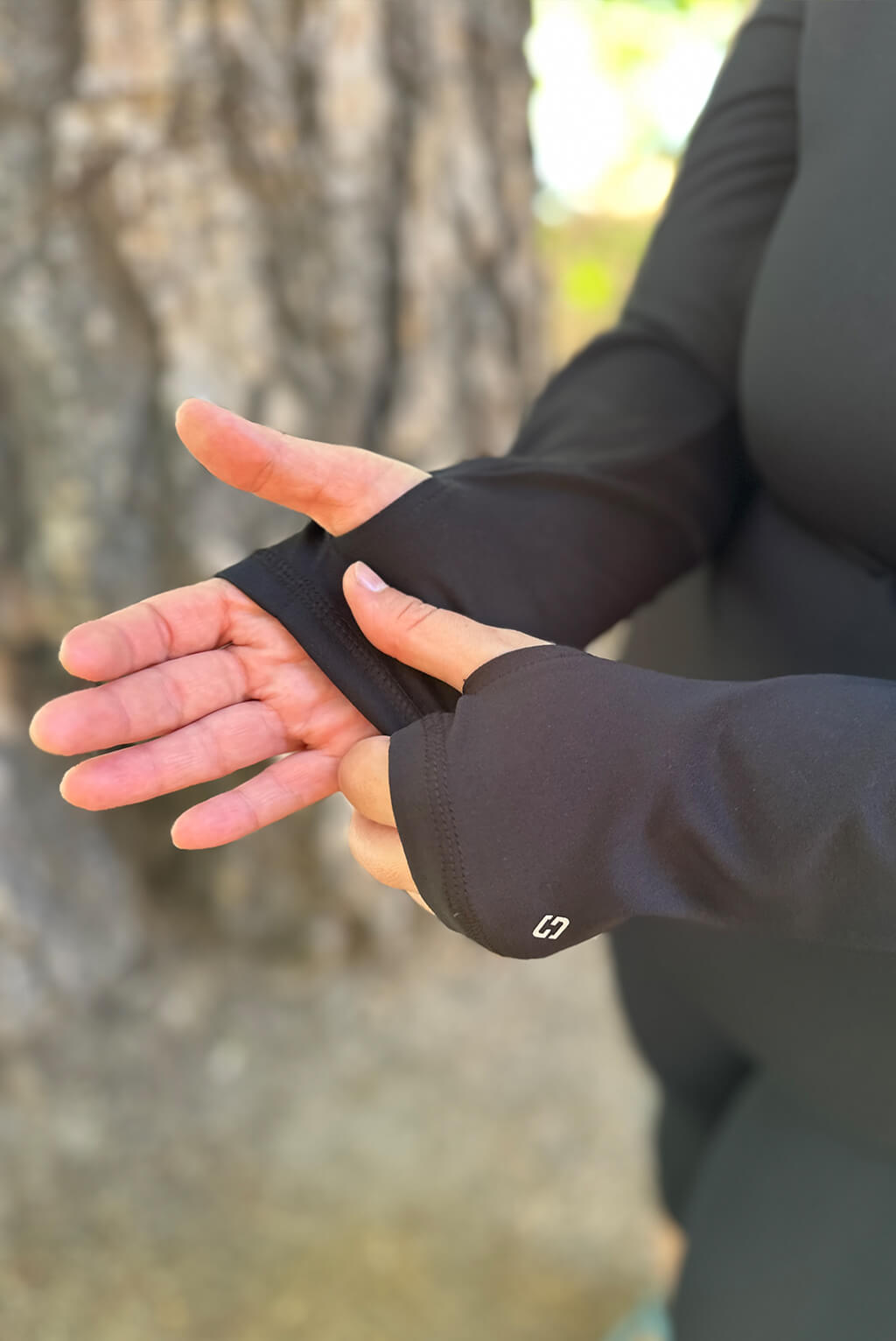 Closeup detail shot of thumbhole.