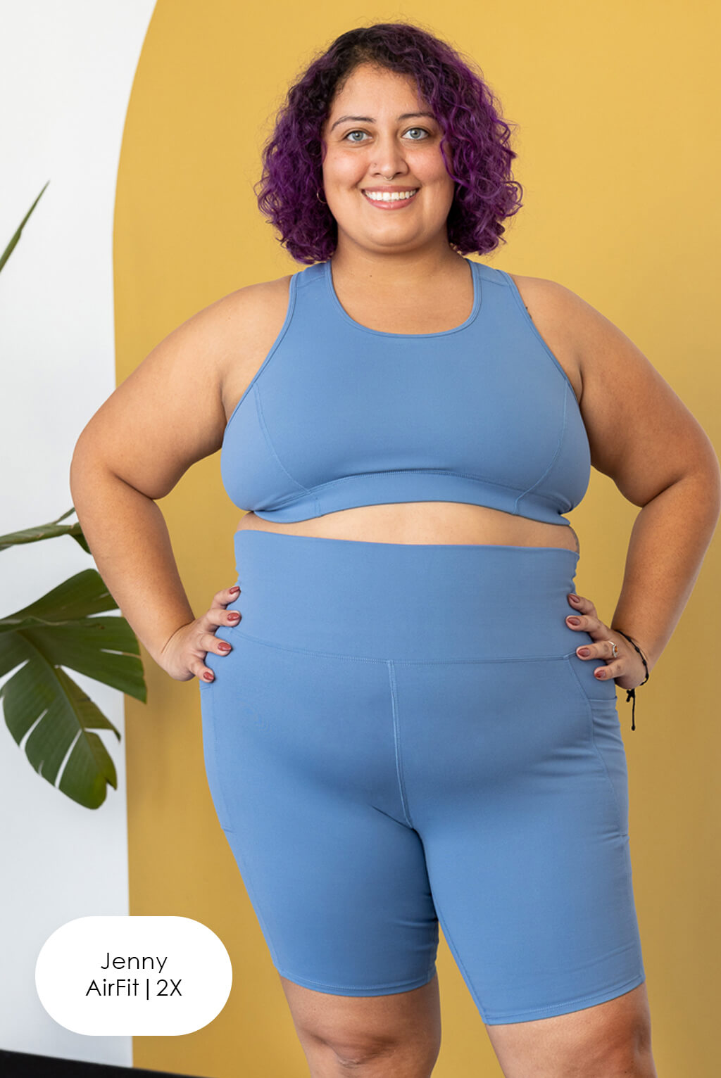 plus size compression bike shorts with pockets, moonlight blue, front