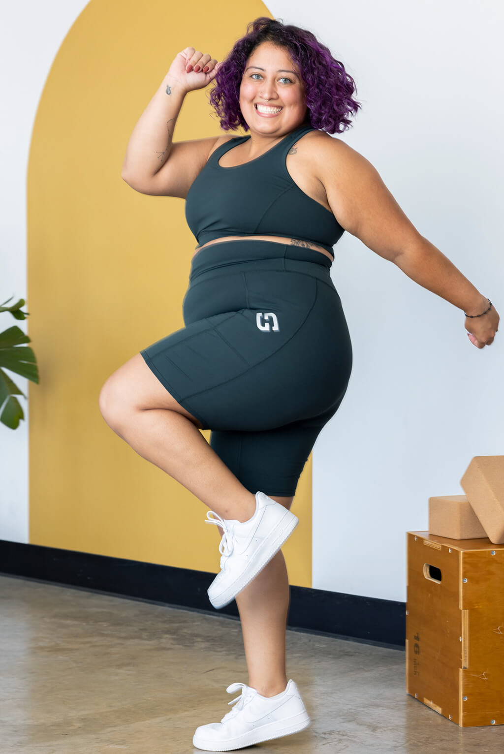 plus size compression bike shorts with pockets, evergreen kick