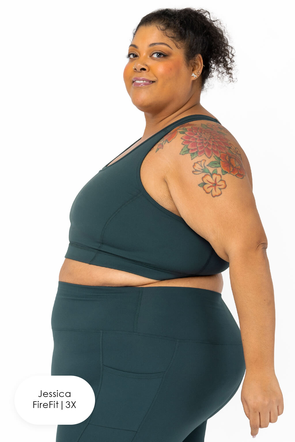 plus size compression sports bra in evergreen, profile