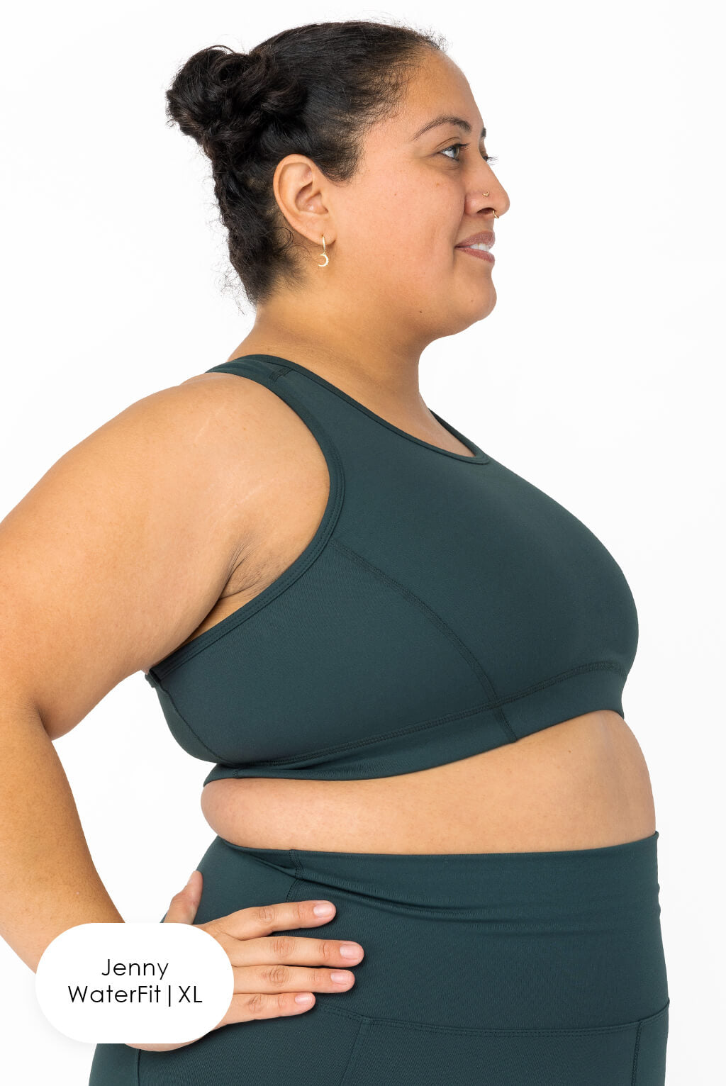 plus size compression sports bra in evergreen, profile