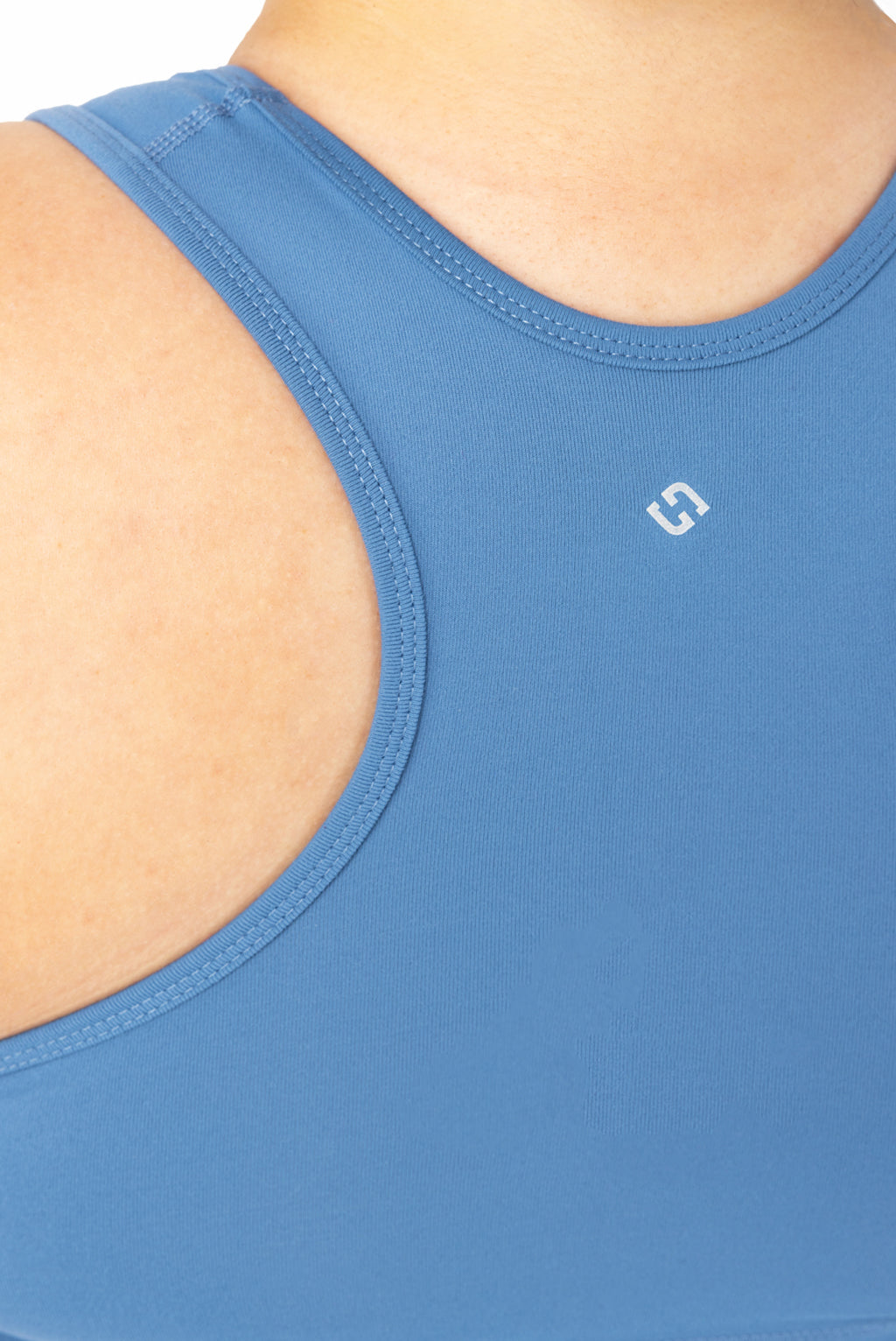 plus size compression sports bra, blue, back