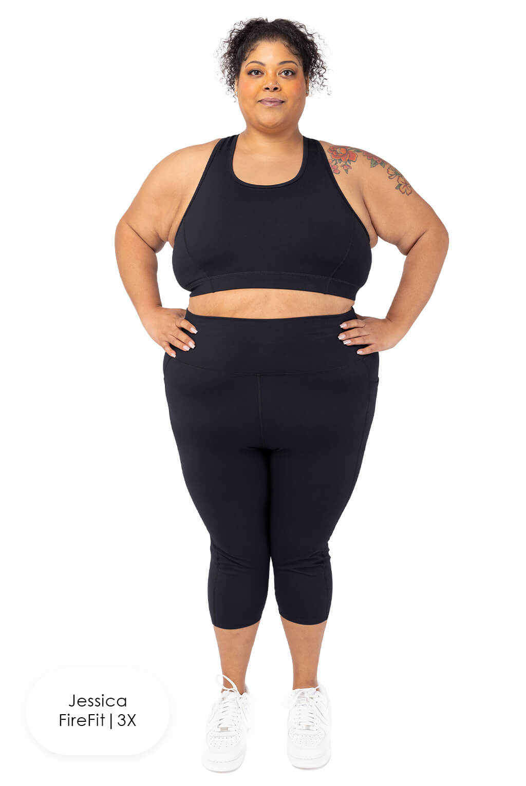 plus size capri legging with pockets, black, no see through