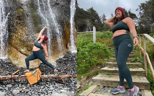 Georgina Shaffer, Superfit Hero's Ambassador wearing premium plus size activewear from SuperHold Collection in color Evergreen and size XL.