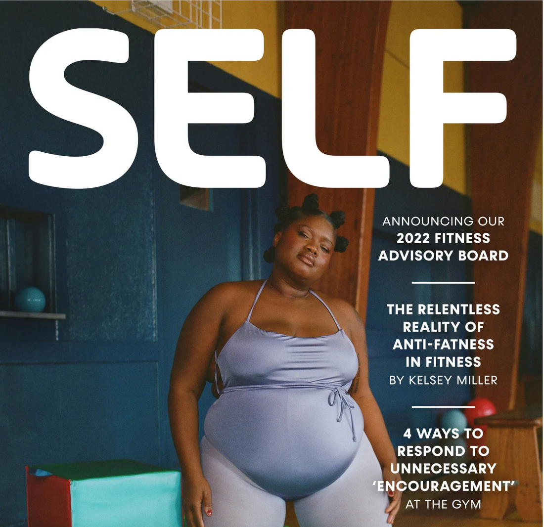 Magazine cover with a plus size woman. 