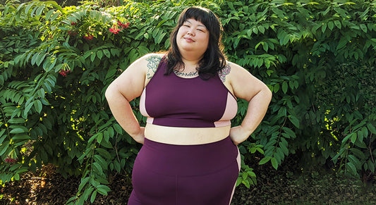 Plus size woman wearing Superfit Hero's Superhold set in Burgundy/Blush