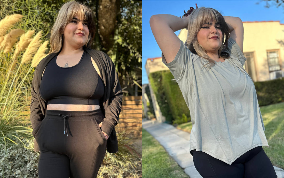 Plus size model wearing Superfit Hero's new launch, Athleisure Collection.