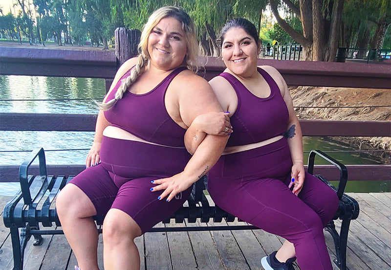 Plus size women wearing Superfit Hero's Superhold Collection in new summer colors Burgundy.