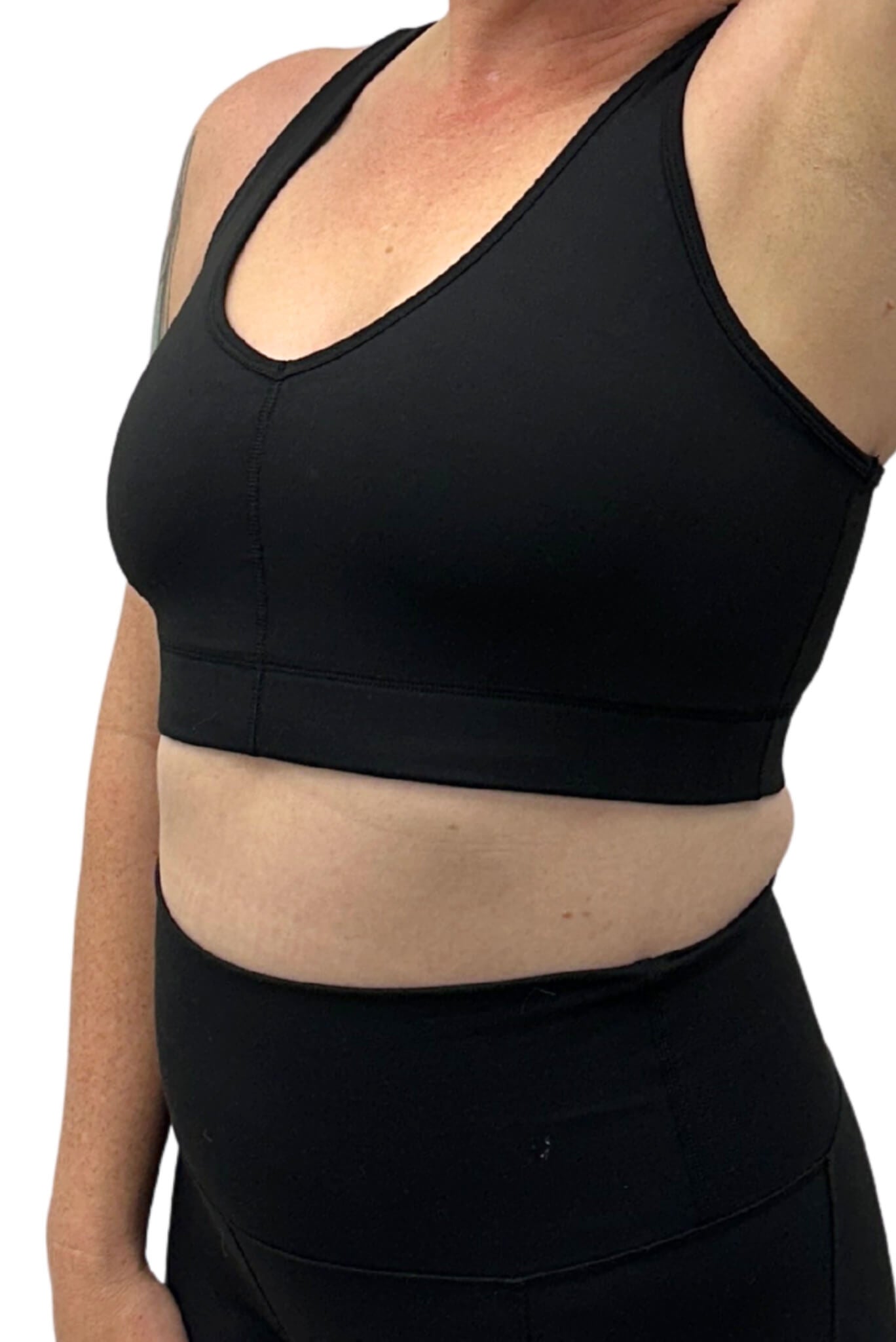 Side view of Superfit Hero V-Neck Sports bra in size Large, color Black