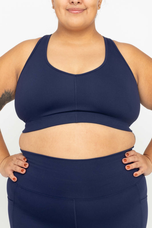 Front view of Superfit Hero SuperHold™ V-neck Sports Bra, color Navy, size 2X