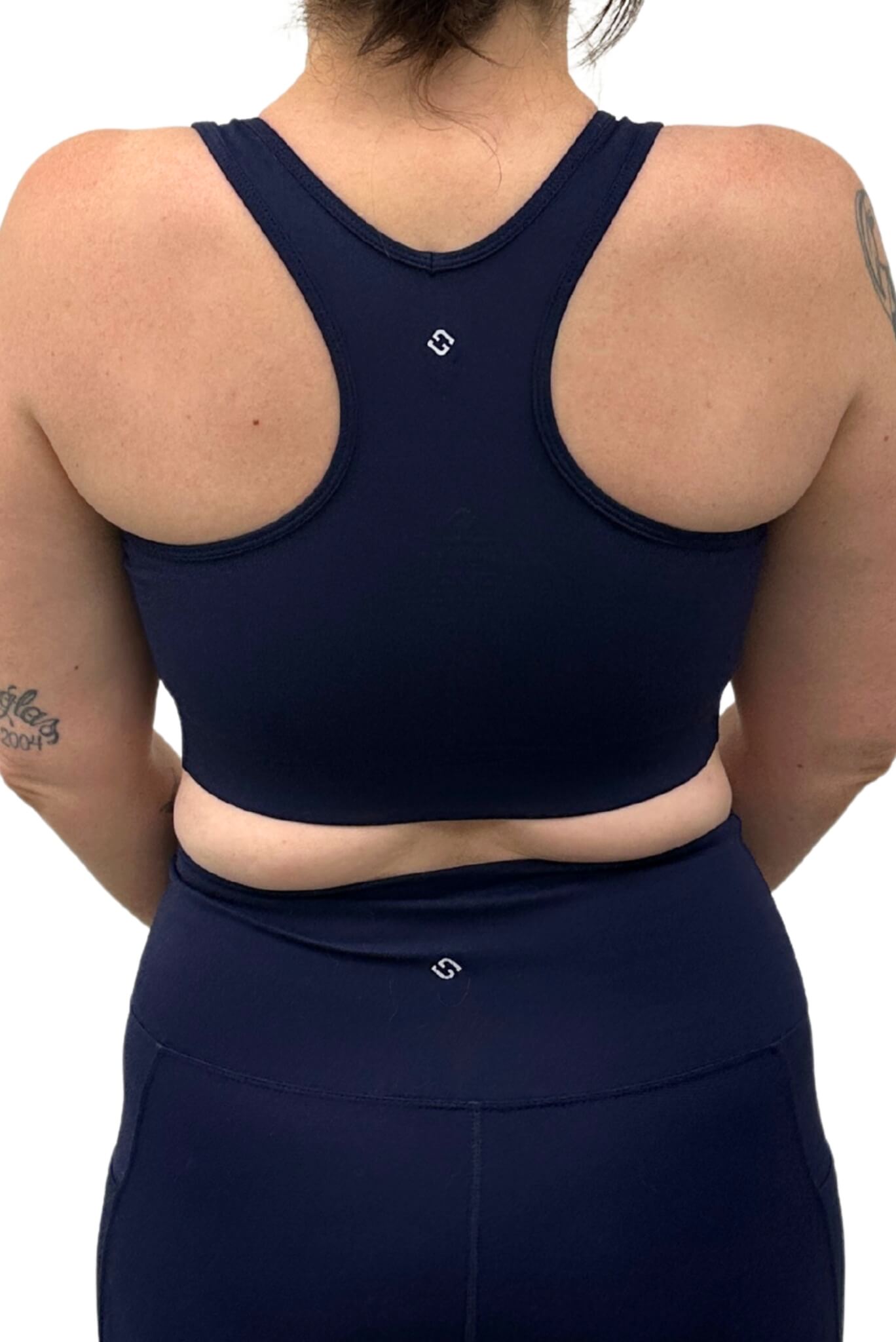 Back view of Superfit Hero V-Neck Sports bra in size Large, color Navy