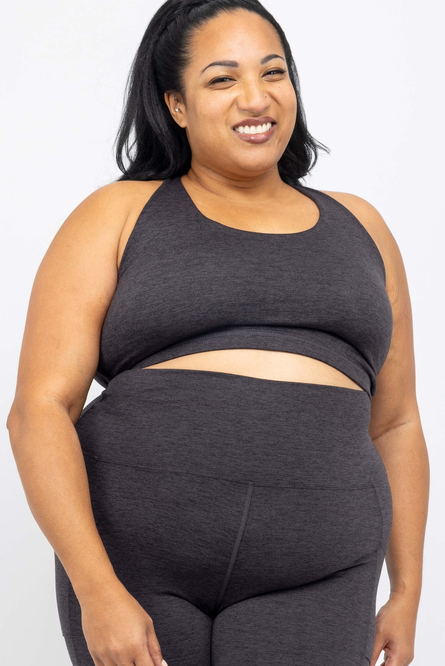 Model wearing plus size supersoft strappy bra in size 2X