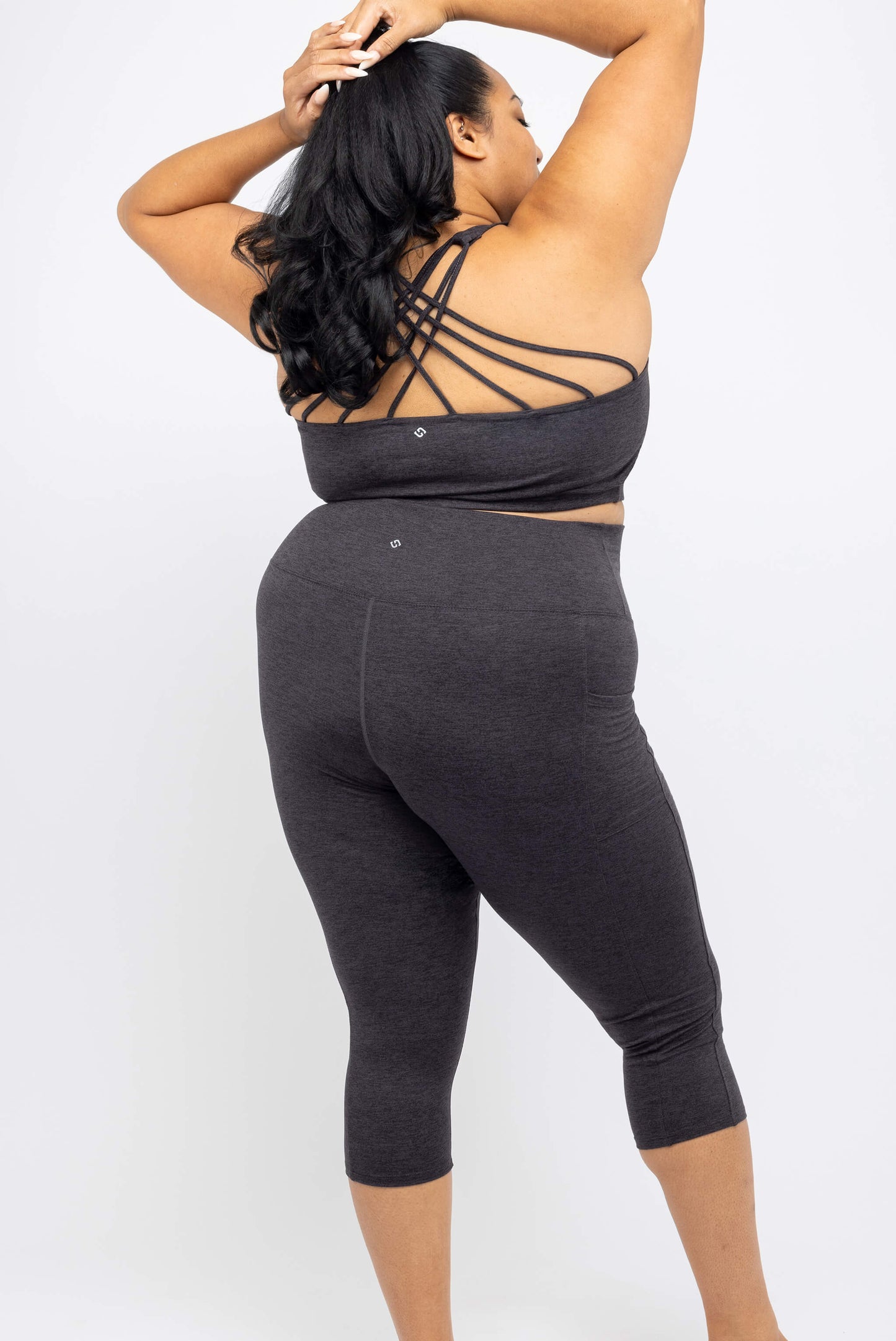 Back view of Size 2x Superfit Hero Plus Size SuperSoft Capri Leggings with Pockets