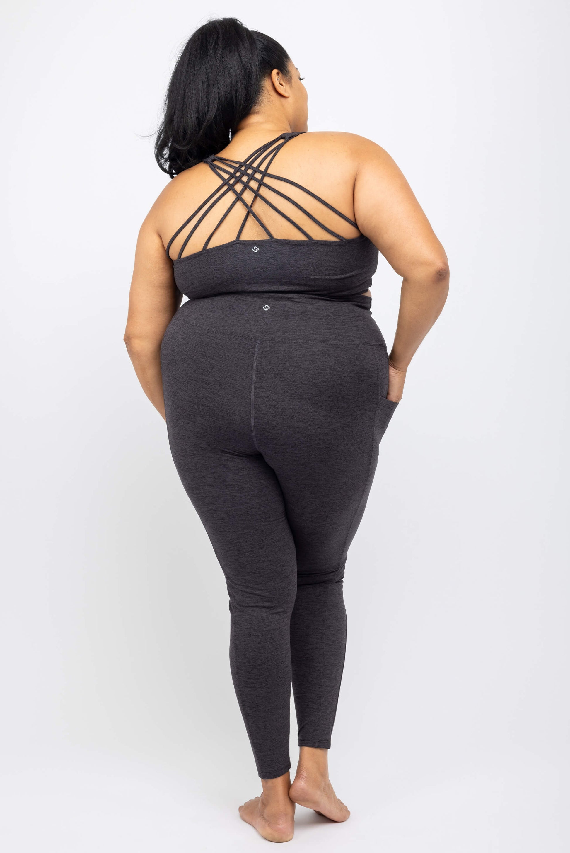 Back view of Superfit Hero SuperSoft Plus Size Leggings Heather Black Size 2X