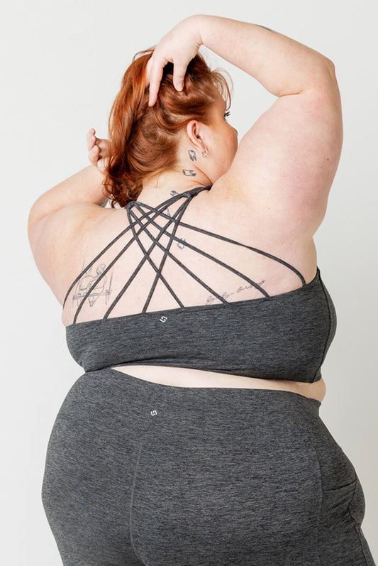 Strappy Back Plus Size Sports Bra - Heather Navy - Plus Size High