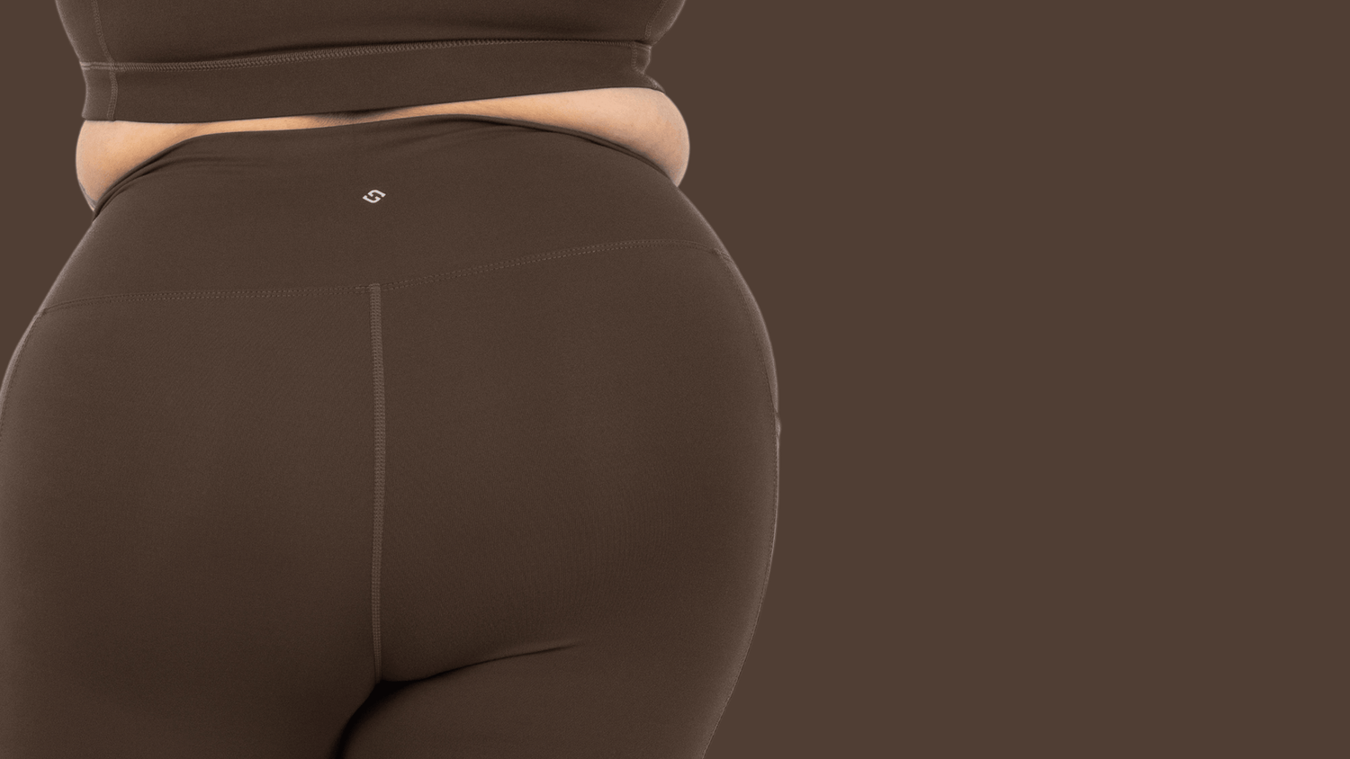 Chocolate Brown banner image - closeup of rear wearing SuperHold leggings in our newest color