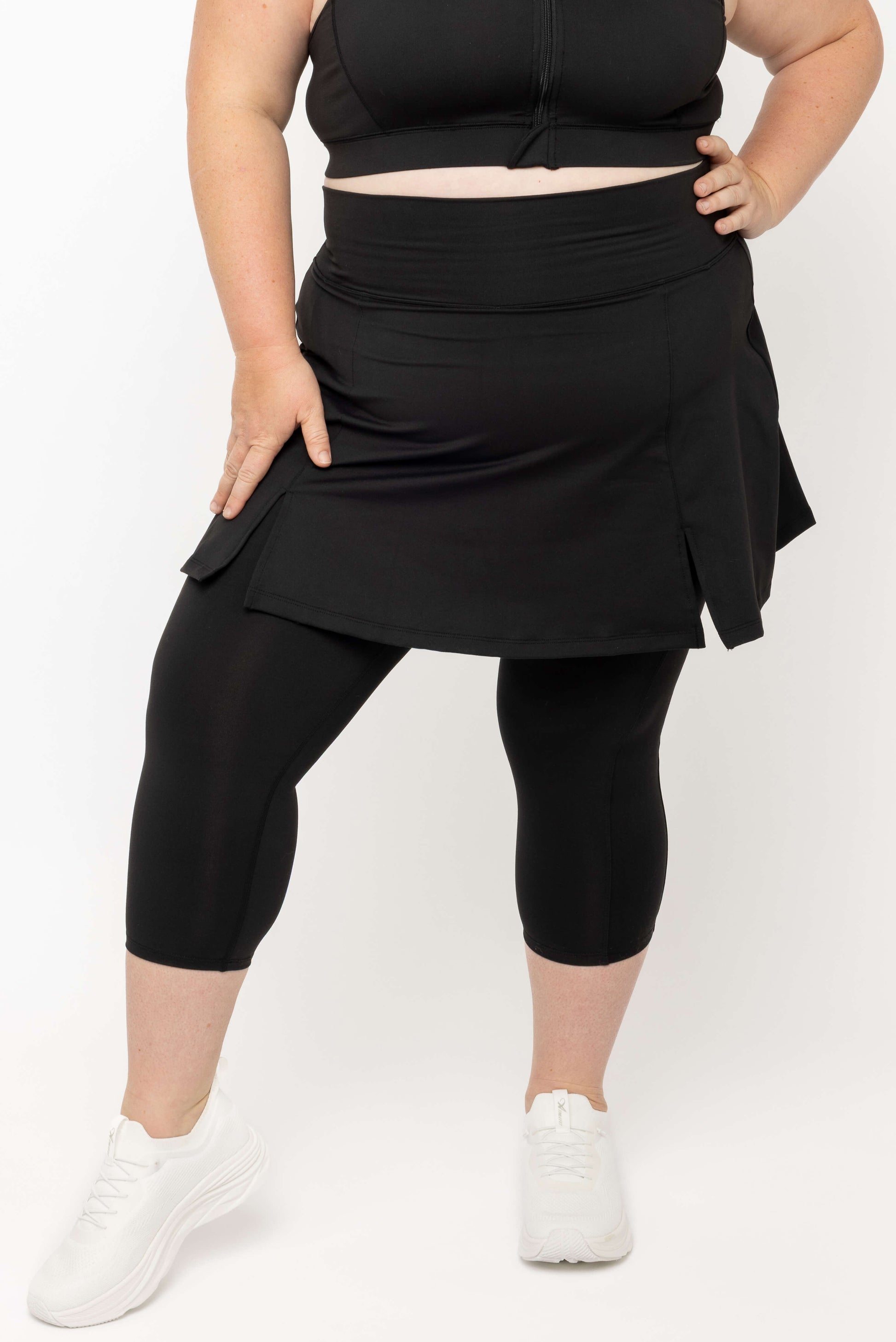 Plus Size Skirted Capri - Black