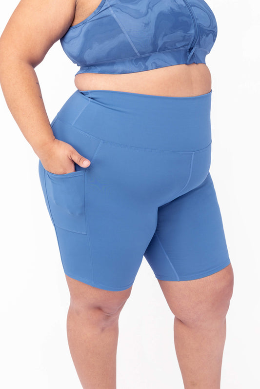 Plus size biker shorts with pockets moonlight blue