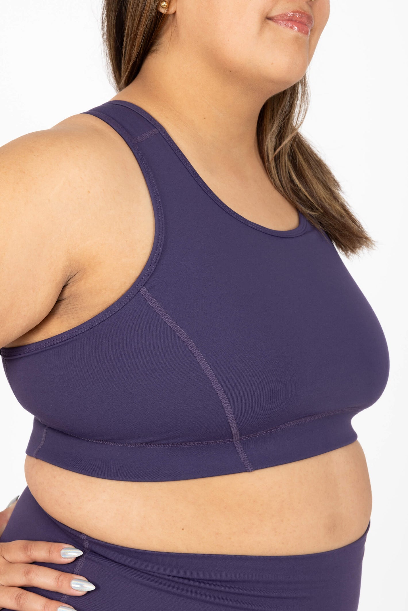 Size 2X sports bra purple profile view