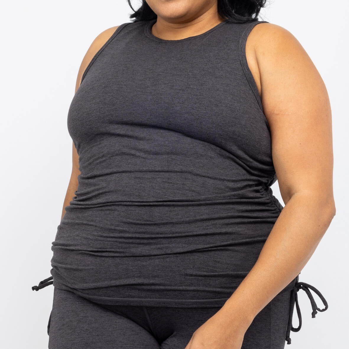 Square crop image of SuperSoft Cinch tank in Heather black