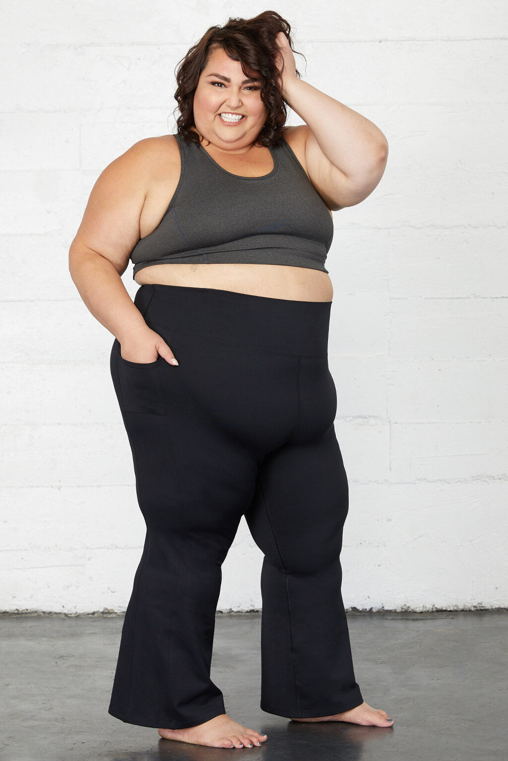 black flare leggings with pockets for plus size women