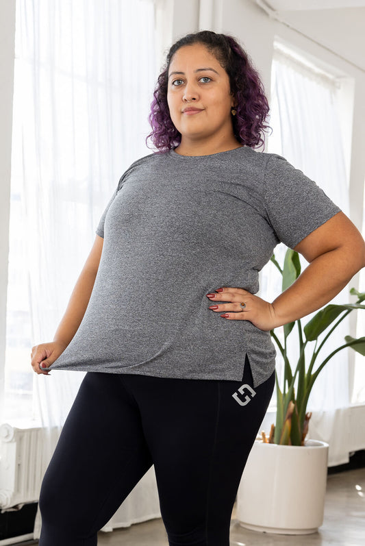 Plus size Short Sleeve Performance Top in color Steel Grey.