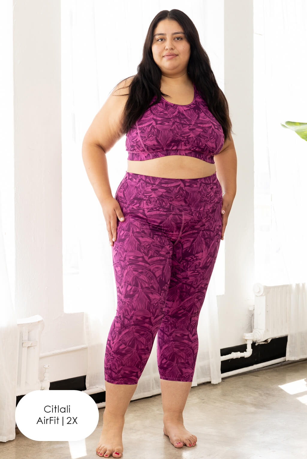 plus size capri leggings with pockets and compression, front